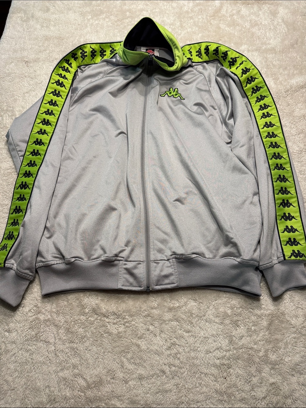 Vintage - Kappa Mens Light Gray Track Jacket with Lime Green Logo Tape